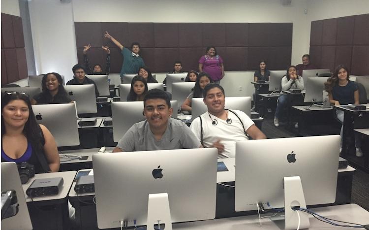 Luis Valdez Leadership Academy (LVLA) and students in digital media lab with iMACS